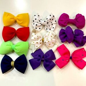 Ten Piece Colorful Kids 5 to 6 inch Assorted Hair Bows With Attached Barrettes.